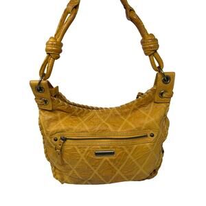 Vintage Isabella Fiore Y2K Yellow Quilted Leather Hobo Shoulder Bag
